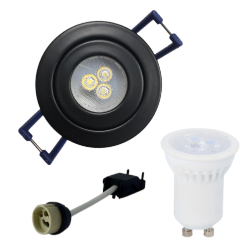 8x Cadix - Mini spot encastrable LED 12V noir avec transformateur - 3 Watt  - Non