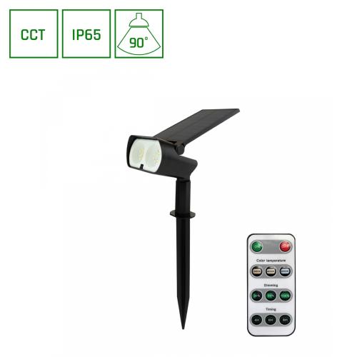 Spot led piquet solaire 2W 200 lm IP65 CCT télécommande