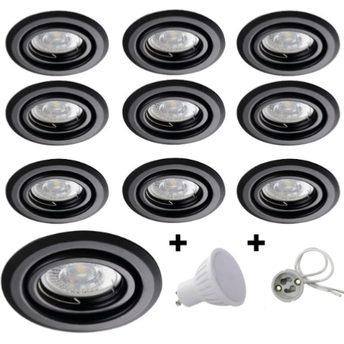 Lot 10 Spots LED 6.5W orientables rond Noir Blanc neutre 4000K 100°