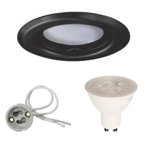 Spot Led GU10 Encastrable Noir Led 6.5W rendu 50W 100° Blanc Chaud.